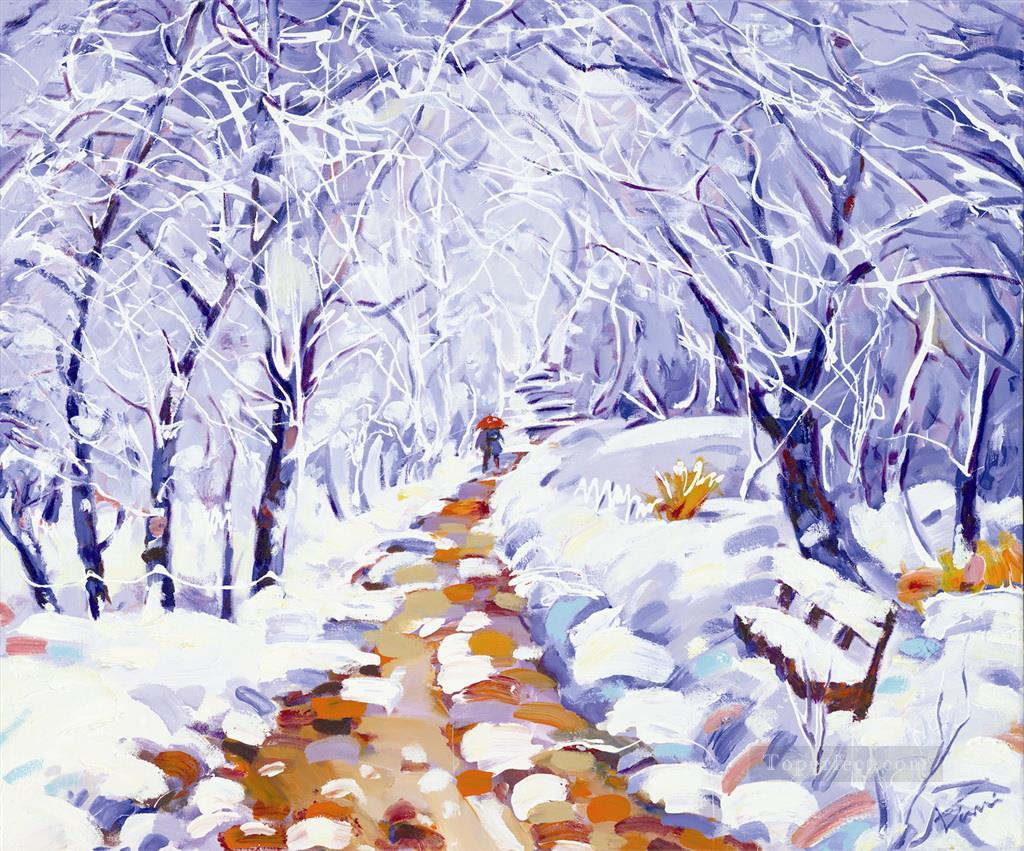 Christmas in park snowing Oil Paintings